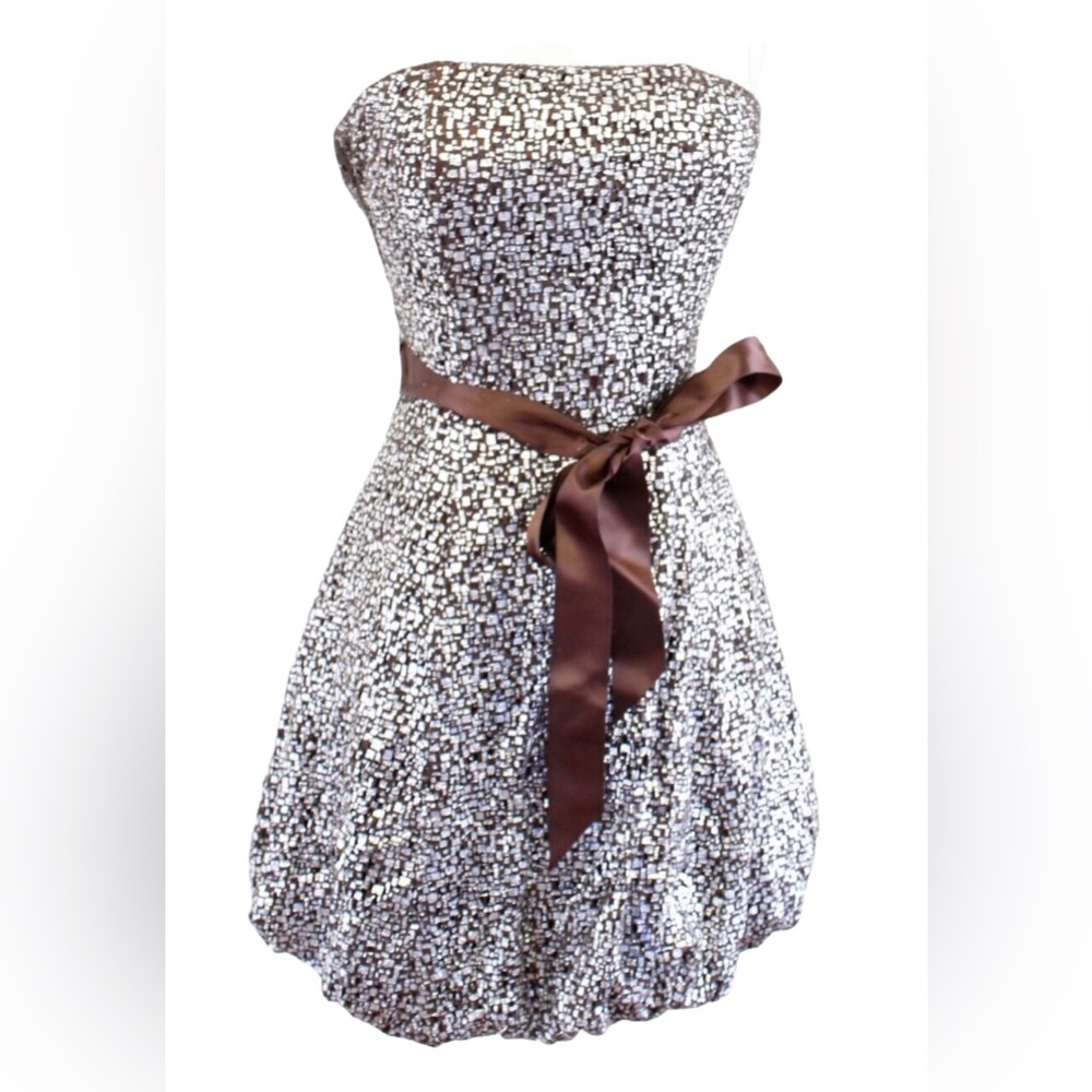 Cache Crochet Metallic Satin Strapless Bubble Hem Mini Dress US 4 90s/2000s